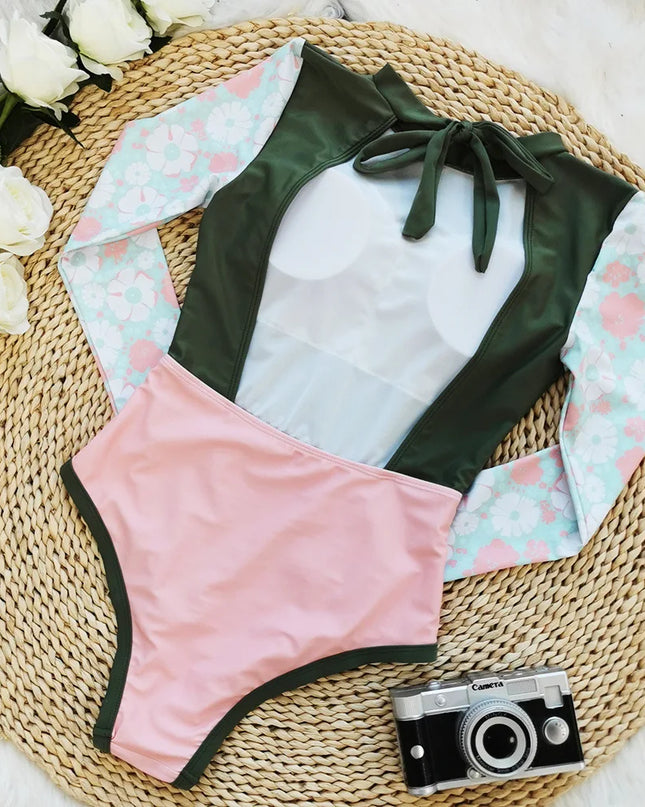 Backless Print Push-Up One-Piece