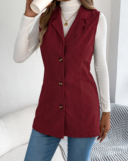 Corduroy Sleeveless Lapel Coat