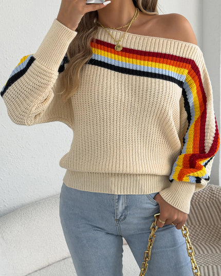 Contrast Striped Lantern Sleeve Sweater