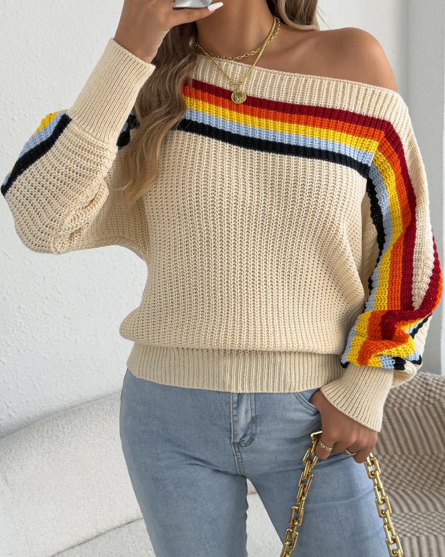 Contrast Striped Lantern Sleeve Sweater