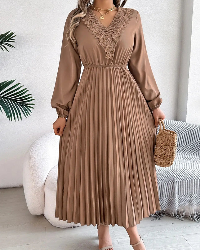 Lace V-Neck Long Sleeve Dress