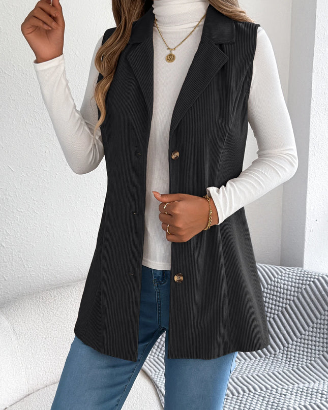 Corduroy Sleeveless Lapel Coat