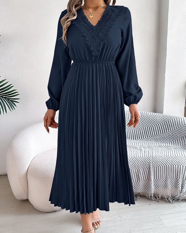 Lace V-Neck Long Sleeve Dress