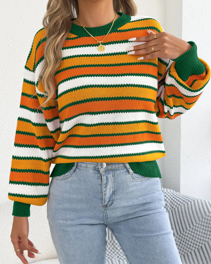 Contrast Color Striped Knit Sweater