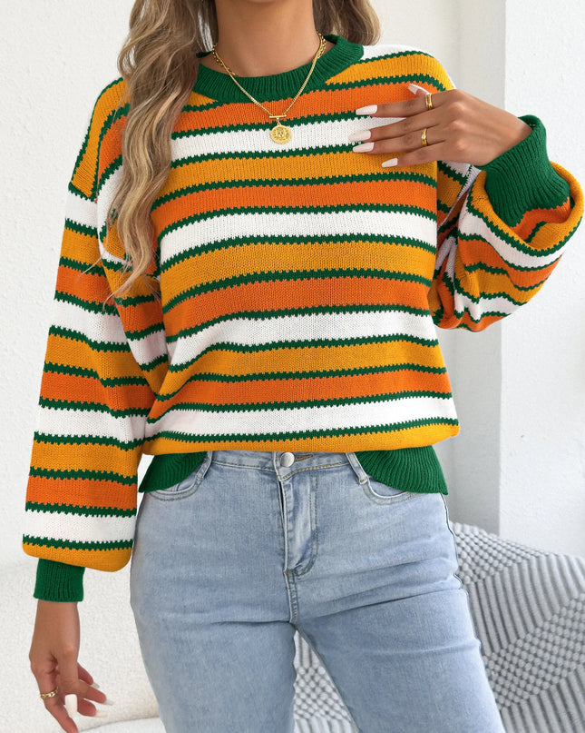 Contrast Color Striped Knit Sweater