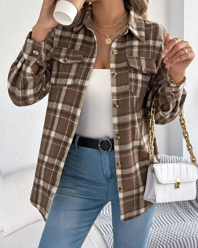 Plaid Single Breasted Woolen Jacket