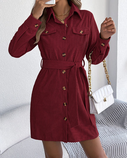 Corduroy Lace-Up Dress