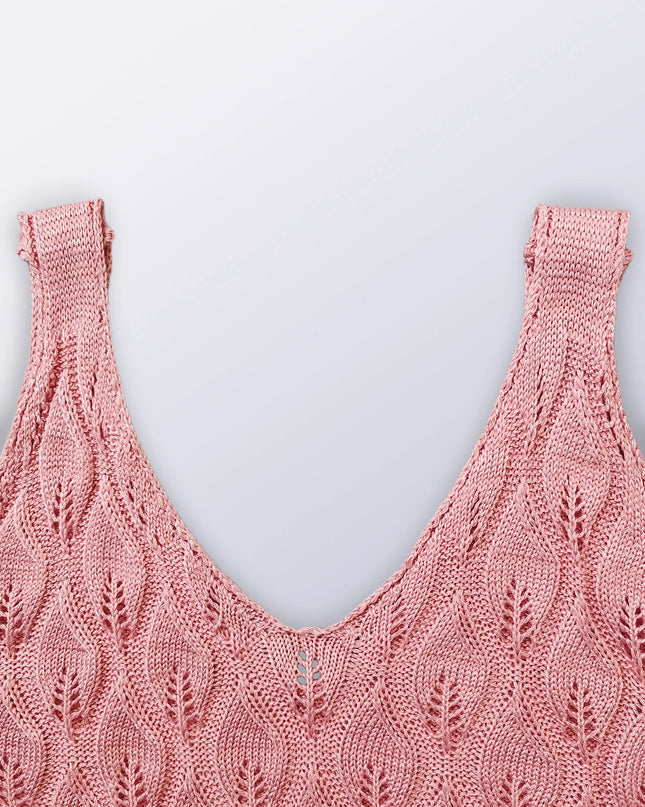 Hollow Out Leaf Sleeveless Knit Top