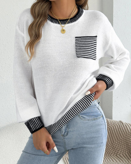 Color Block Striped Knit Sweater