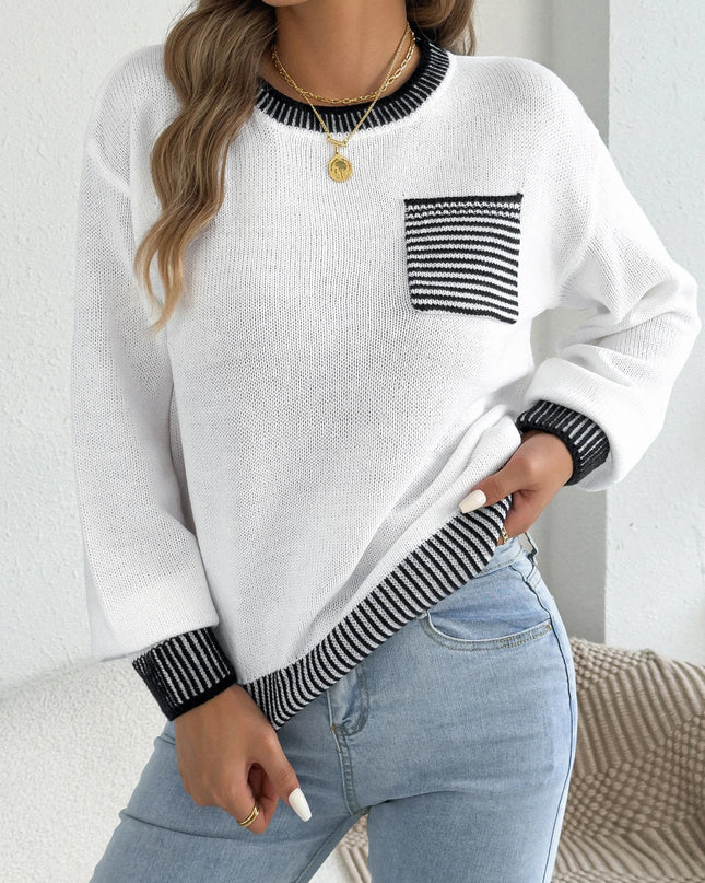 Color Block Striped Knit Sweater