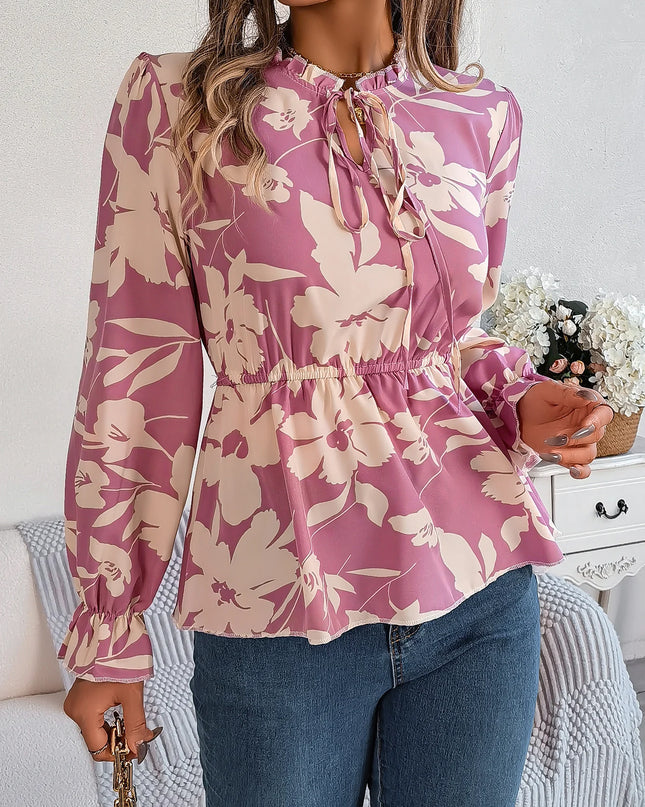 Lace-Up Floral Chiffon Top