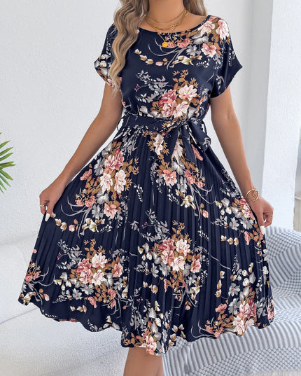 Floral Lace-Up Short Sleeve Dress
