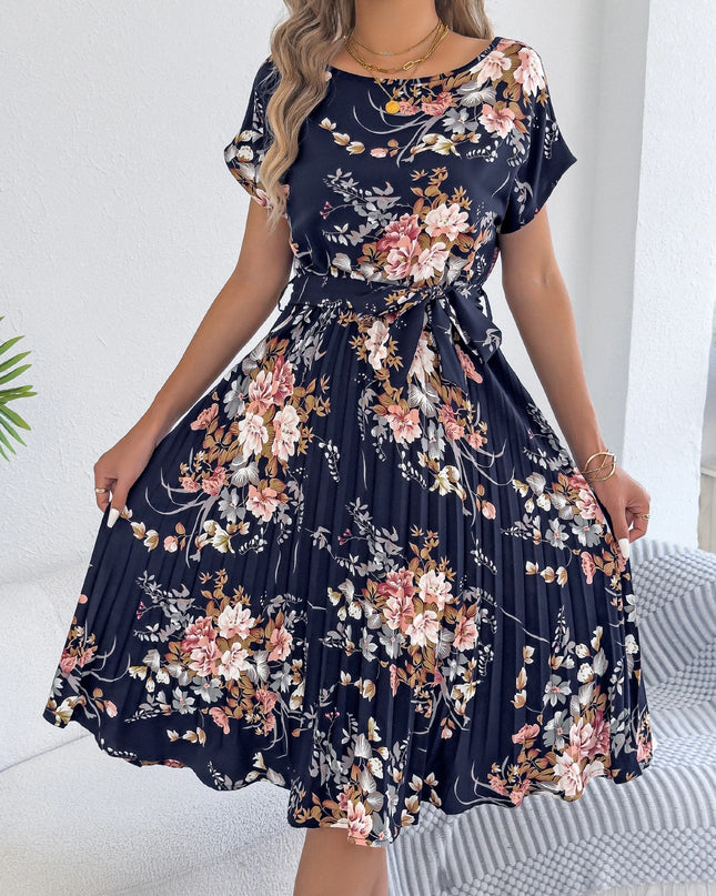 Floral Lace-Up Short Sleeve Dress