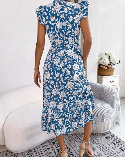 Floral Print V Neck Long Dress