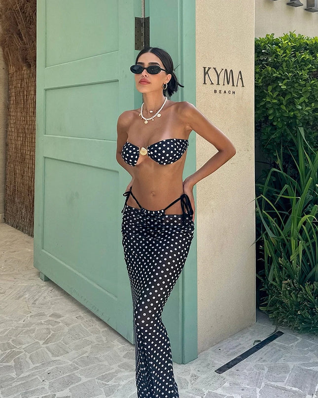 Dot Bandeau Bikini & Skirt Set