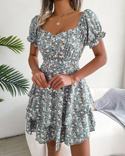 Floral Pleated Short Sleeve Dress
