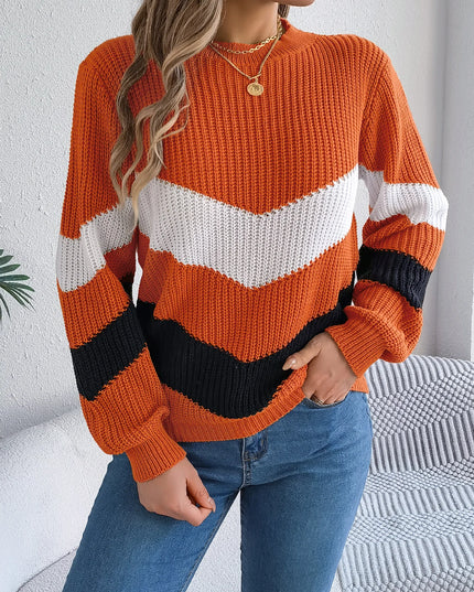 Color Blocking Round Neck Pullover