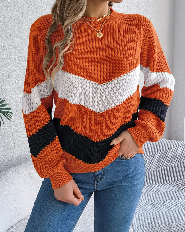 Color Blocking Round Neck Pullover