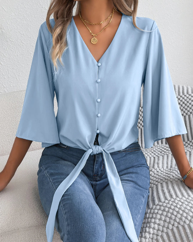 Loose Flared Lace Up Shirt