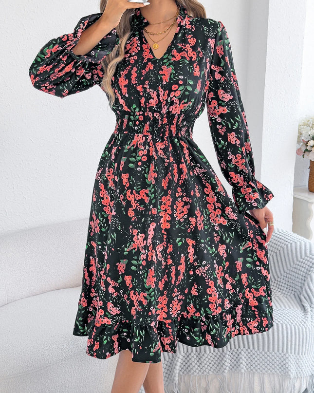 Floral Ruffled A-Line Long Dress