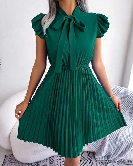 Bow Slim Waist Pleated Dress