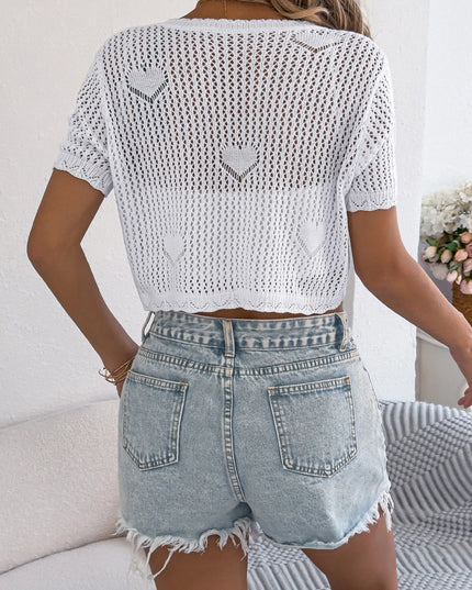 Lace Up Short Sleeve Hollow Out Crop Top