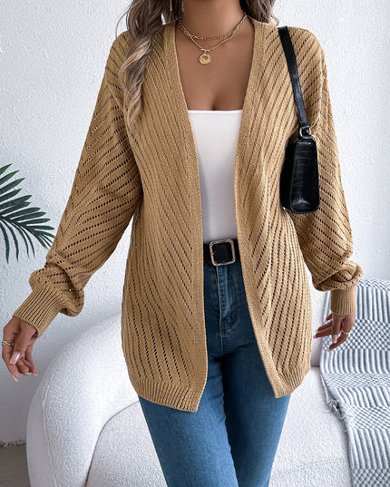 Hollow Out Lantern Sleeve Knit Cardigan