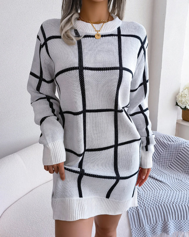 Plaid Knit Sweater Dress