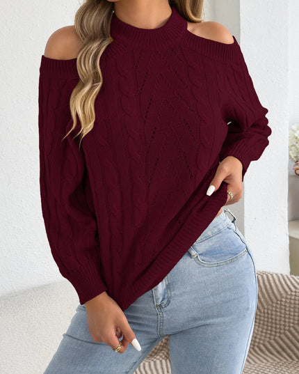 Off-Shoulder Hollow-Out Lantern-Sleeve Sweater