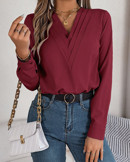 Triple V-Neck Chiffon Blouse