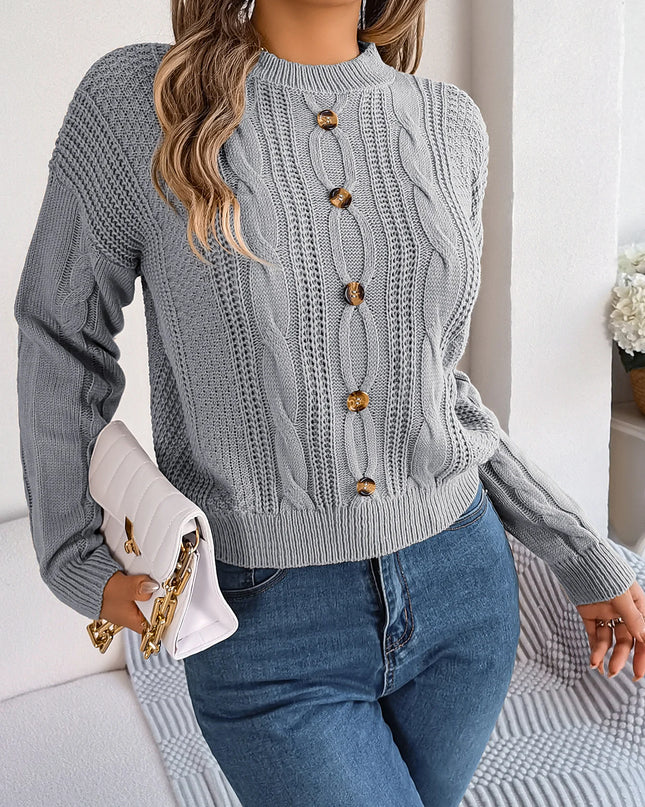 Buttons Long Sleeve Knit Pullover