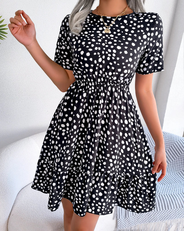 Leopard Print Ruffled A Line Dress