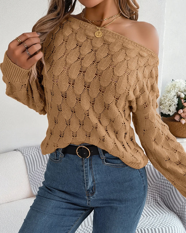 Hollow Out Slash Neck Sweater