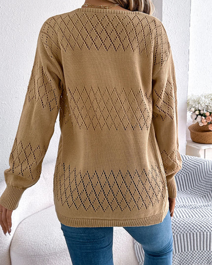 Diamond Grid Hollow Out Cardigan