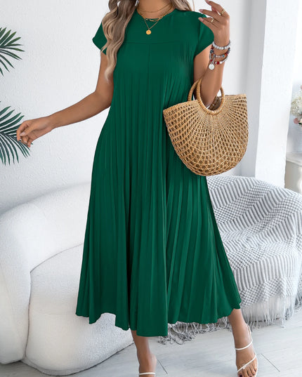 Solid Color Maxi Dress with Pleated Swings