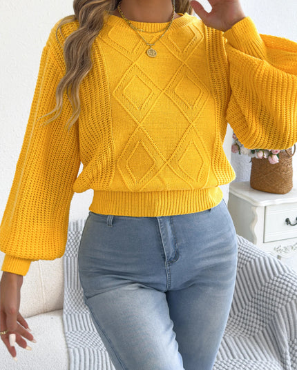 Solid Lantern-Sleeve Knit Sweater