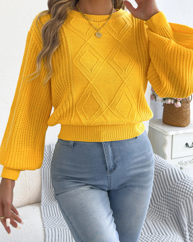 Solid Lantern-Sleeve Knit Sweater