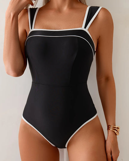 Vintage Black White Contrast Swimwear Women Sexy Push Up Slim Tummy Control One Piece Swimsuit Beach Bathing Suit Pool Monokini