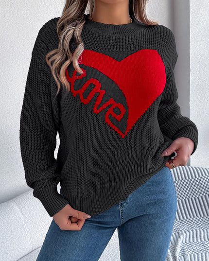 Heart Pattern Knitted Sweater