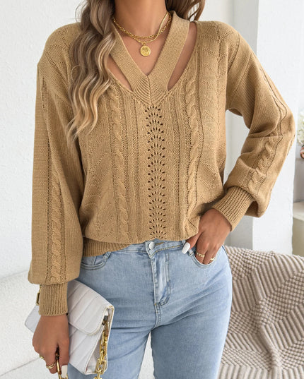 Hollow Out Twist Lantern Sleeve Knit Sweater