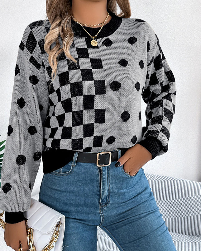 Grid Dot Long Sleeve Pullover