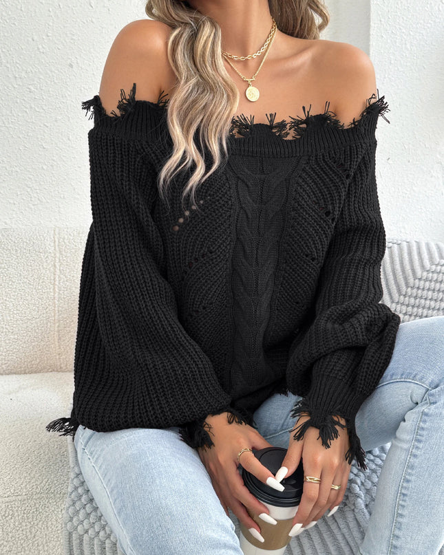 Slash Neck Tassel Sweater