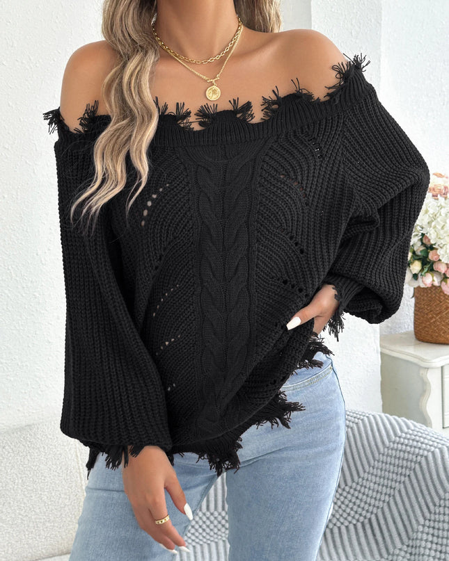Slash Neck Tassel Sweater