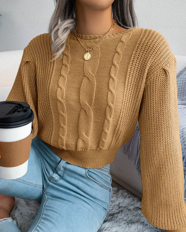 Lantern Sleeve Slim Waist Knit Pullover