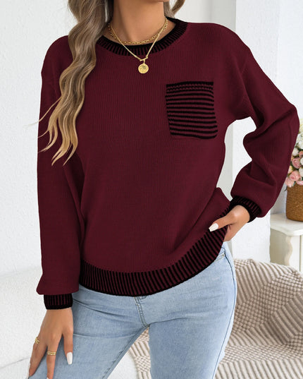 Color Block Striped Knit Sweater