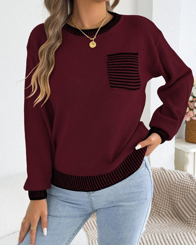Color Block Striped Knit Sweater