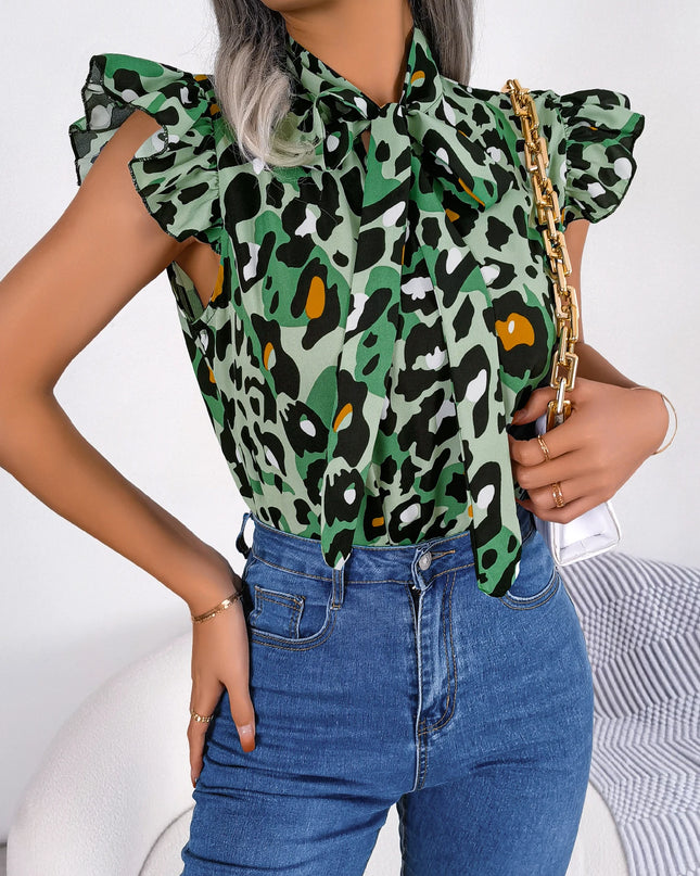 Leopard Print Ruffled Chiffon Blouse