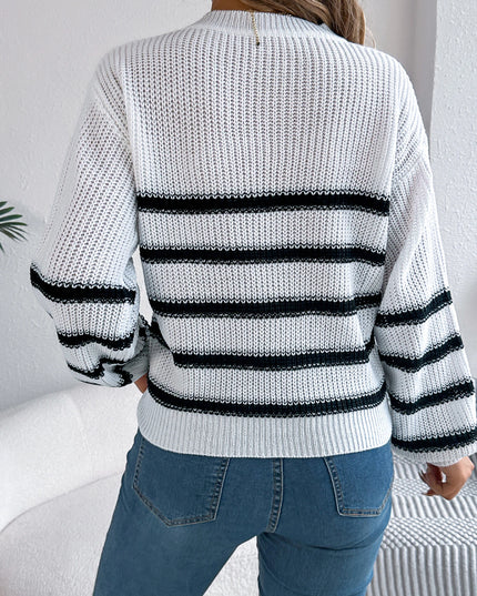 Pocket Striped Round Neck Sweater