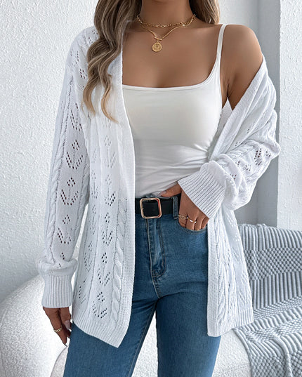 Hollow Out Lantern Sleeve Knit Cardigan