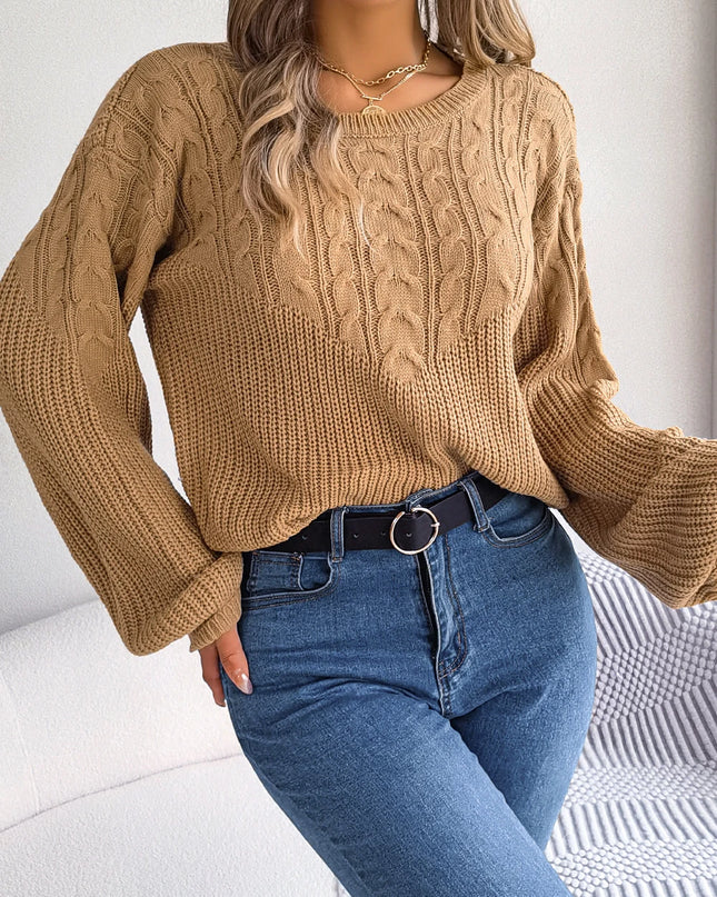 Lantern-Sleeve Knit Pullover Sweater